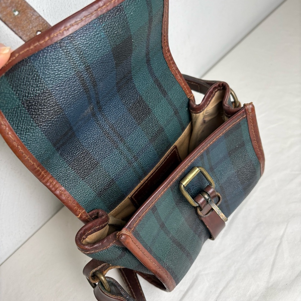 POLO RALPH LAUREN Vintage 90s Tartan Blackwatch Canvas Leather Crossbody Bag - Picture 12 of 14